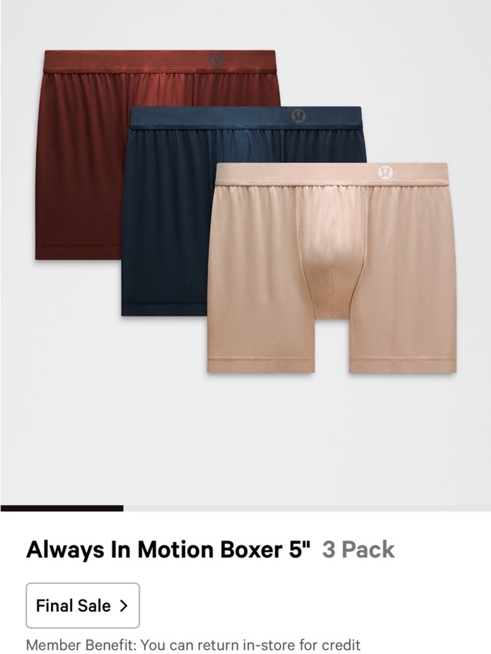 lululemon athletica Always In Motion 3-Pack Boxer Briefs - Burgundy, Navy, Tan